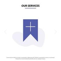 Our Services Tag Plus Interface User Solid Glyph Icon Web card Template vector