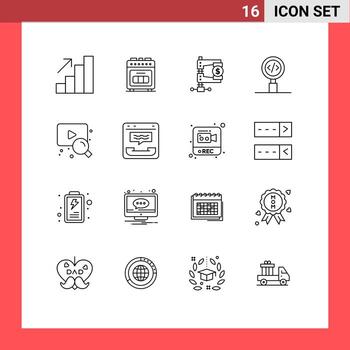 paquete de 16 signos y símbolos de contornos modernos para medios de impresión web, como programación web, código de desarrollo financiero, elementos de diseño vectorial editables vector