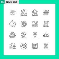 16 Thematic Vector Outlines and Editable Symbols of weather cloud mirror head shot target Editable Vector Design Elements