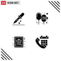 4 Universal Solid Glyphs Set for Web and Mobile Applications droup card medicine floating decoration Editable Vector Design Elements
