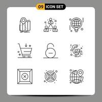 Modern Set of 9 Outlines and symbols such as lock commerce modern cart idea Editable Vector Design Elements