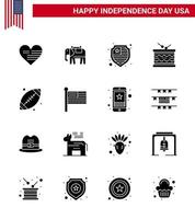 Editable Vector Solid Glyph Pack of USA Day 16 Simple Solid Glyphs of sport ball protection st irish Editable USA Day Vector Design Elements