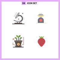 Set of 4 Modern UI Icons Symbols Signs for biology investment science weighing strawberry Editable Vector Design Elements