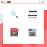 Set of 4 Modern UI Icons Symbols Signs for general ecommerce search debit shopping Editable Vector Design Elements