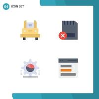 símbolos de iconos universales grupo de 4 iconos planos modernos de equipos de transporte eliminados de autobuses elementos de diseño de vectores editables