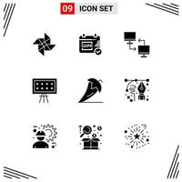 Modern Set of 9 Solid Glyphs Pictograph of ingredient chili mobile presentation board Editable Vector Design Elements