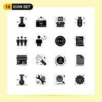 16 Thematic Vector Solid Glyphs and Editable Symbols of storage outline book memory open Editable Vector Design Elements