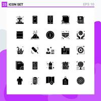 Set of 25 Commercial Solid Glyphs pack for document information iphone money economy Editable Vector Design Elements