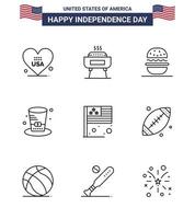 Set of 9 Modern Lines pack on USA Independence Day country usa burger presidents day Editable USA Day Vector Design Elements