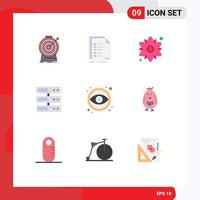 Flat Color Pack of 9 Universal Symbols of design datacenter listing backup flower Editable Vector Design Elements