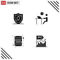 Universal Icon Symbols Group of 4 Modern Solid Glyphs of american memory card desk person ipo Editable Vector Design Elements