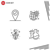 Pack of 4 creative Filledline Flat Colors of check in heart global gratitude back to school Editable Vector Design Elements