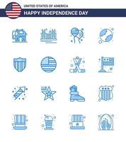 Set of 16 Modern Blues pack on USA Independence Day american states usa baseball american Editable USA Day Vector Design Elements