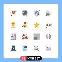 Pictogram Set of 16 Simple Flat Colors of badge pin electric plug location arts Editable Pack of Creative Vector Design Elements