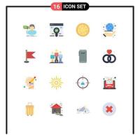 Stock Vector Icon Pack of 16 Line Signs and Symbols for map flag pack management globe Editable Pack of Creative Vector Design Elements