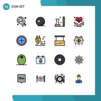 Modern Set of 16 Flat Color Filled Lines Pictograph of interface heart care ball cardiogram learning Editable Creative Vector Design Elements