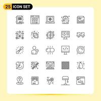 25 User Interface Line Pack of modern Signs and Symbols of news financial laptop business printing Editable Vector Design Elements