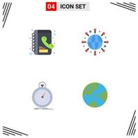 Universal Icon Symbols Group of 4 Modern Flat Icons of book speed global done earth Editable Vector Design Elements