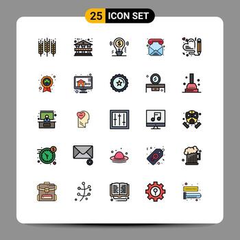 conjunto de pictogramas de 25 colores planos de línea llena simple de elementos de diseño de vector editables de solución de correo electrónico de idea de teléfono de corazón