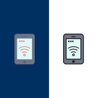 Mobile Sign Service Wifi  Icons Flat and Line Filled Icon Set Vector Blue Background