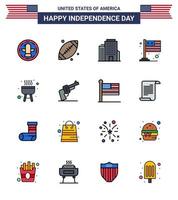 4th July USA Happy Independence Day Icon Symbols Group of 16 Modern Flat Filled Lines of cook barbecue building usa flag Editable USA Day Vector Design Elements