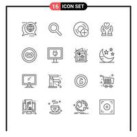 Stock Vector Icon Pack of 16 Line Signs and Symbols for love feelings add compassion gadget Editable Vector Design Elements