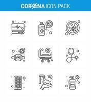 Covid19 icon set for infographic 9 Line pack such as  virus protective bacterium mask virus viral coronavirus 2019nov disease Vector Design Elements