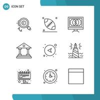 Vector Pack of 9 Outline Symbols Line Style Icon Set on White Background for Web and Mobile