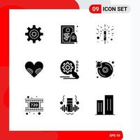 9 Universal Solid Glyphs Set for Web and Mobile Applications hard disk security fireworks search valentine Editable Vector Design Elements