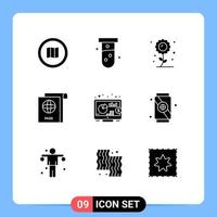 Group of 9 Solid Glyphs Signs and Symbols for return travel lab passport sunflower Editable Vector Design Elements