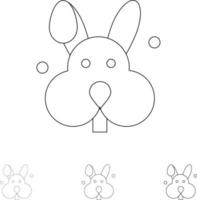 Bunny Easter Rabbit Bold and thin black line icon set vector