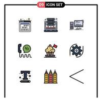 Set of 9 Modern UI Icons Symbols Signs for contact center web call pc Editable Vector Design Elements