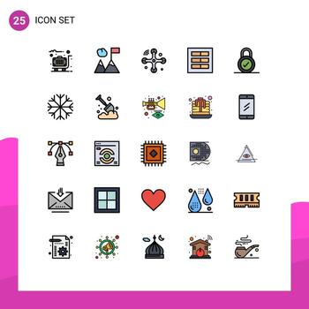 25 Universal Filled line Flat Color Signs Symbols of padlock ux connections ui grid Editable Vector Design Elements