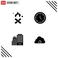 4 Thematic Vector Solid Glyphs and Editable Symbols of burn hotel pollution time home Editable Vector Design Elements