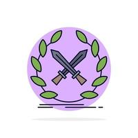 batalla emblema juego etiqueta espadas color plano icono vector