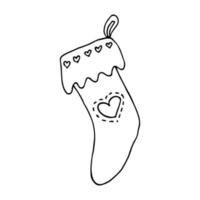 calcetín dibujado a mano para regalos de navidad. garabato de calcetín colgante. elemento de diseño único de invierno vector