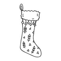 Hand drawn sock for Christmas gifts. Hanging sock doodle. Winter single design element vector