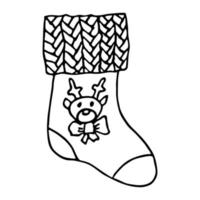 Hand drawn sock for Christmas gifts. Hanging sock doodle. Winter single design element vector