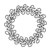 Hand drawn frame of branch with berries and leaves. Christma swreath doodle. Winter clipart. vector