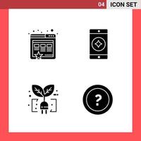 4 Icon Pack Solid Style Glyph Symbols on White Background Simple Signs for general designing Creative Black Icon vector background