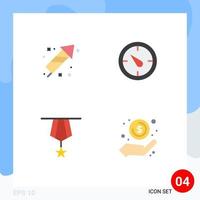 4 iconos planos universales establecidos para aplicaciones web y móviles petardo decoración eid tiempo medalla elementos de diseño vectorial editables vector