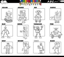 colores basicos con personajes robots set para colorear pagina vector