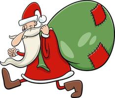 cartoon Santa Claus with sack of Christmas presents vector