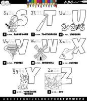 educational cartoon alphabet set from S to Z color book page vector