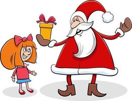 cartoon Santa Claus giving Christmas presents to little girl vector