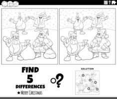 differences game with Santa Clauses characters coloring page vector