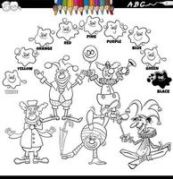 basic colors with cartoon clowns coloring page vector