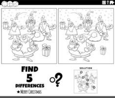 differences activity with Santa Clauses characters coloring page vector