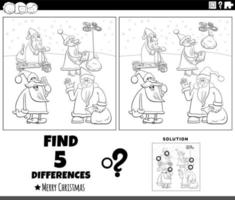 differences game with Santa Clauses characters coloring page vector