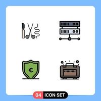 paquete de iconos de vector de stock de 4 signos y símbolos de línea para instrumentos escudo centro de alojamiento médico caso elementos de diseño de vector editables